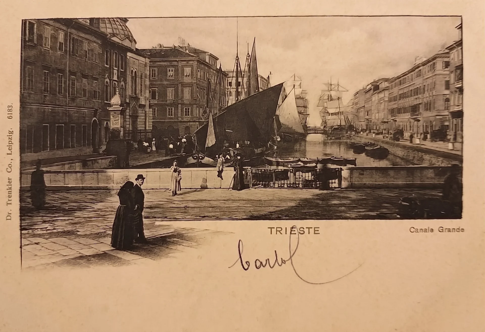 Cartolina del Canal Grande con i velieri ormeggiati