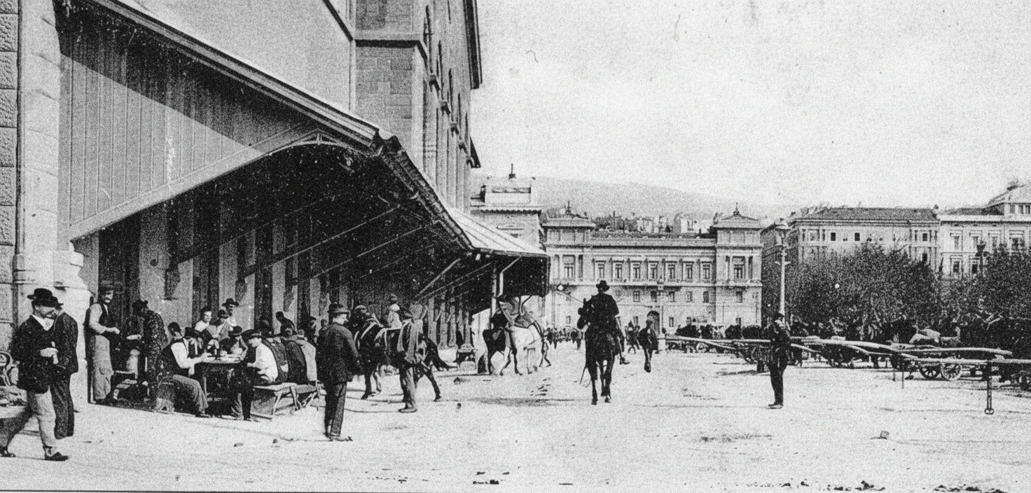 Port Porters on Lunch Break in Front of the Silos di Piazza Stazione