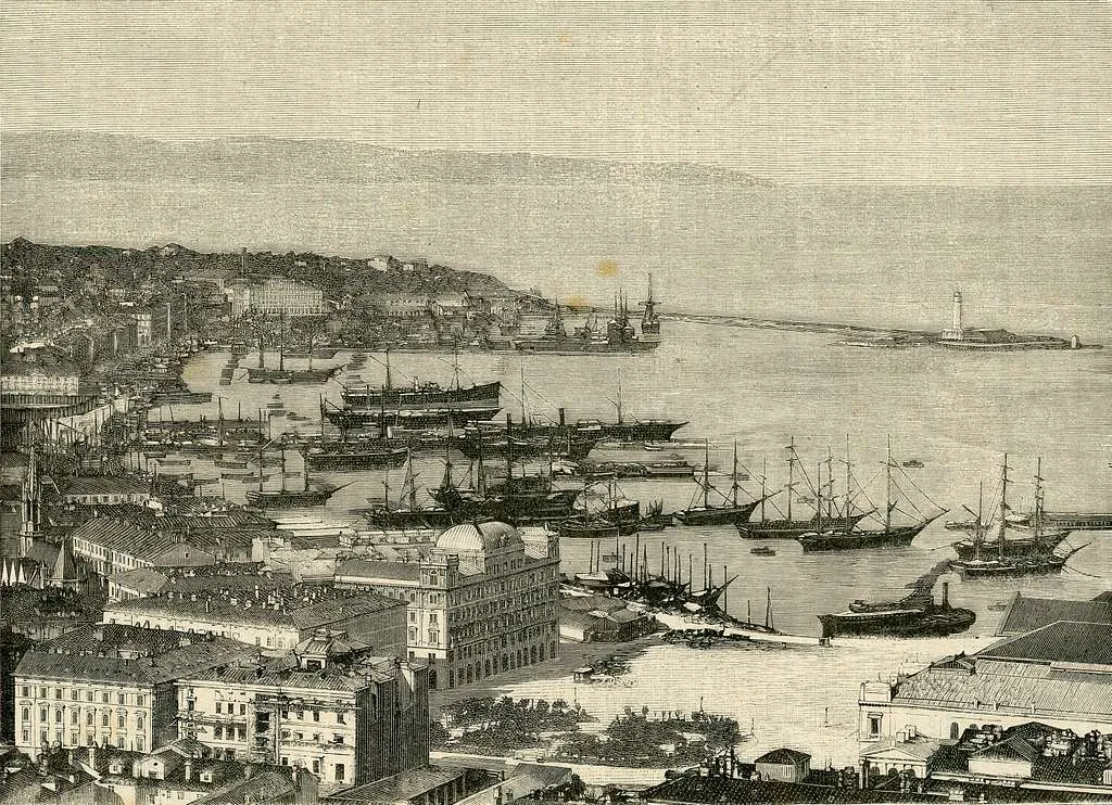 Trieste, the Porto Vecchio, Woodcut