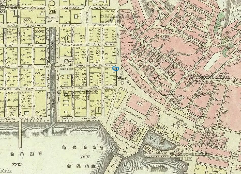 Mappa Storica di Trieste: Borgo Teresiano e Città Vecchia