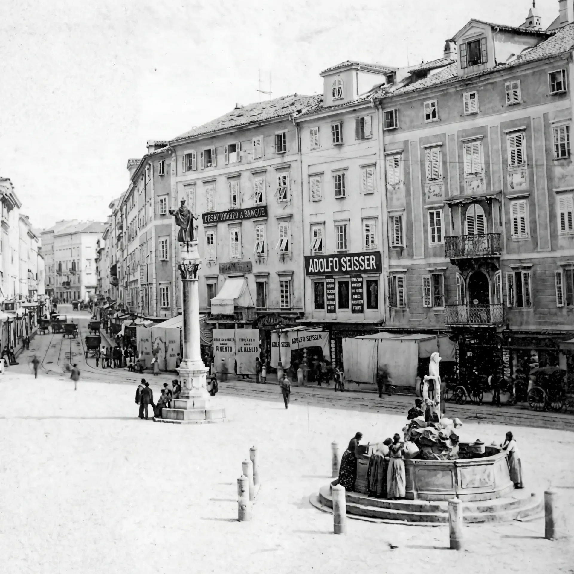 Piazza della Borsa and Neptune Fountain Late 19th Century