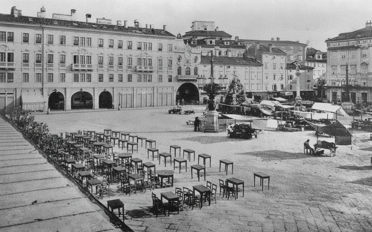 Piazza Grande in 1865 with the Vecchia Loggia del Comune