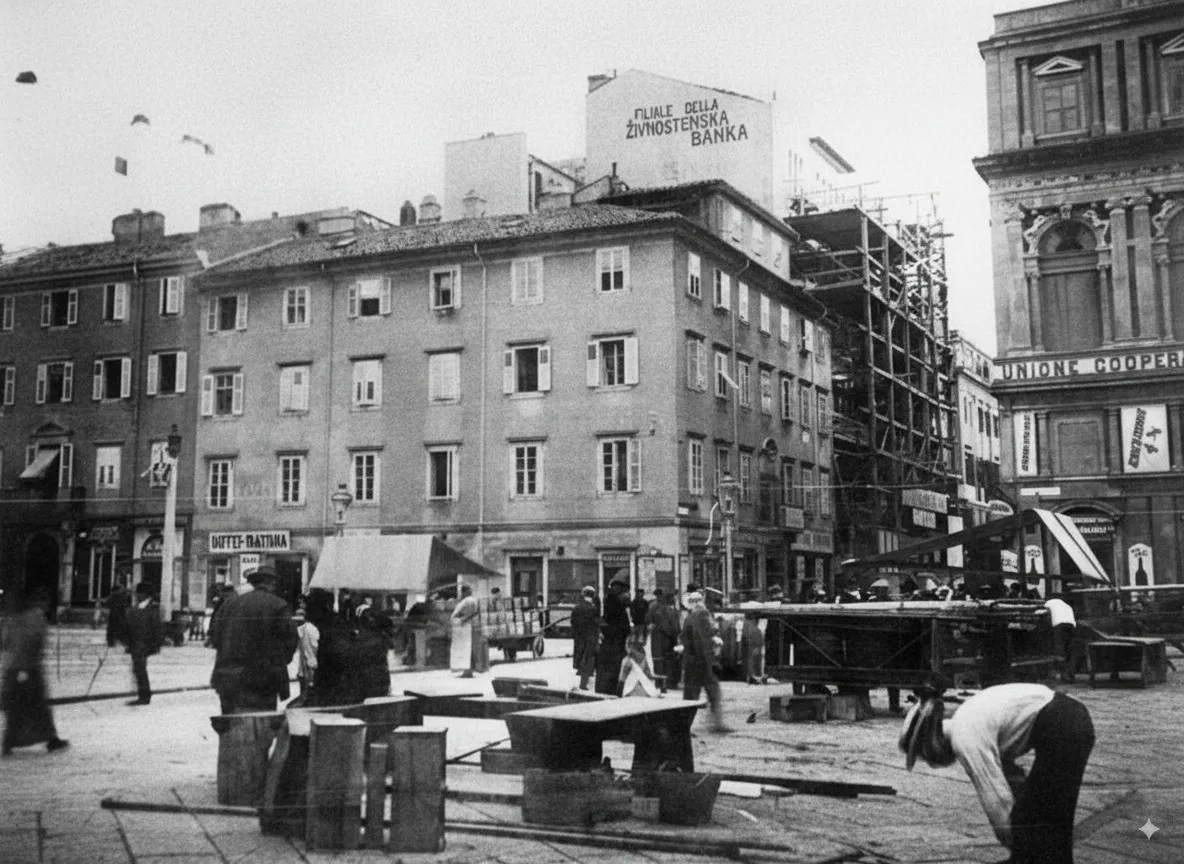 Piazza Ponterosso and Palazzo Banca di Praga under Construction