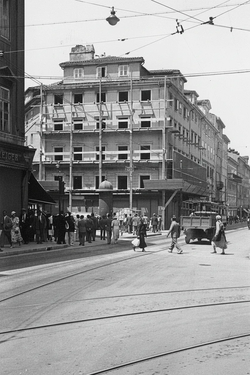 Piazza San Giacomo and the Corso, Trieste, start of demolitions 1934