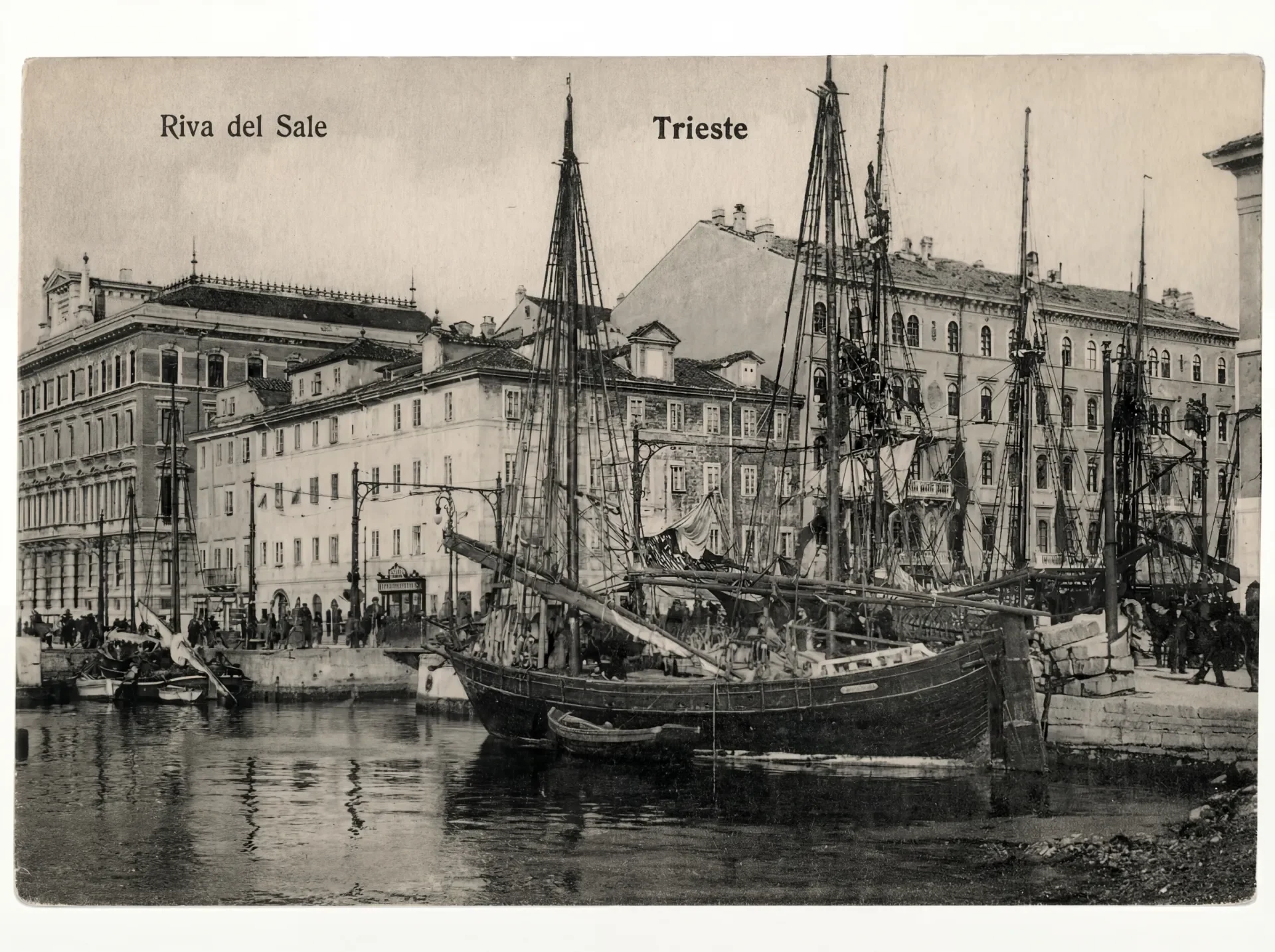 Riva del Sale and Sailing Ships in Trieste - Historic Postcard