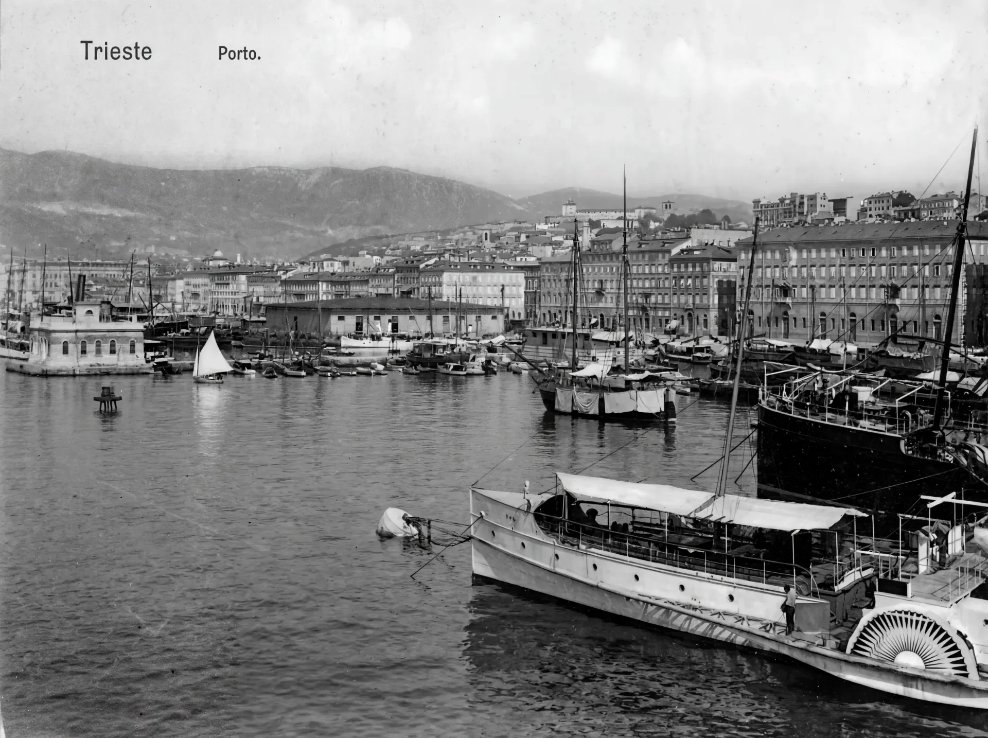 Trieste - View of Sacchetta Harbor and Paddle Steamer
