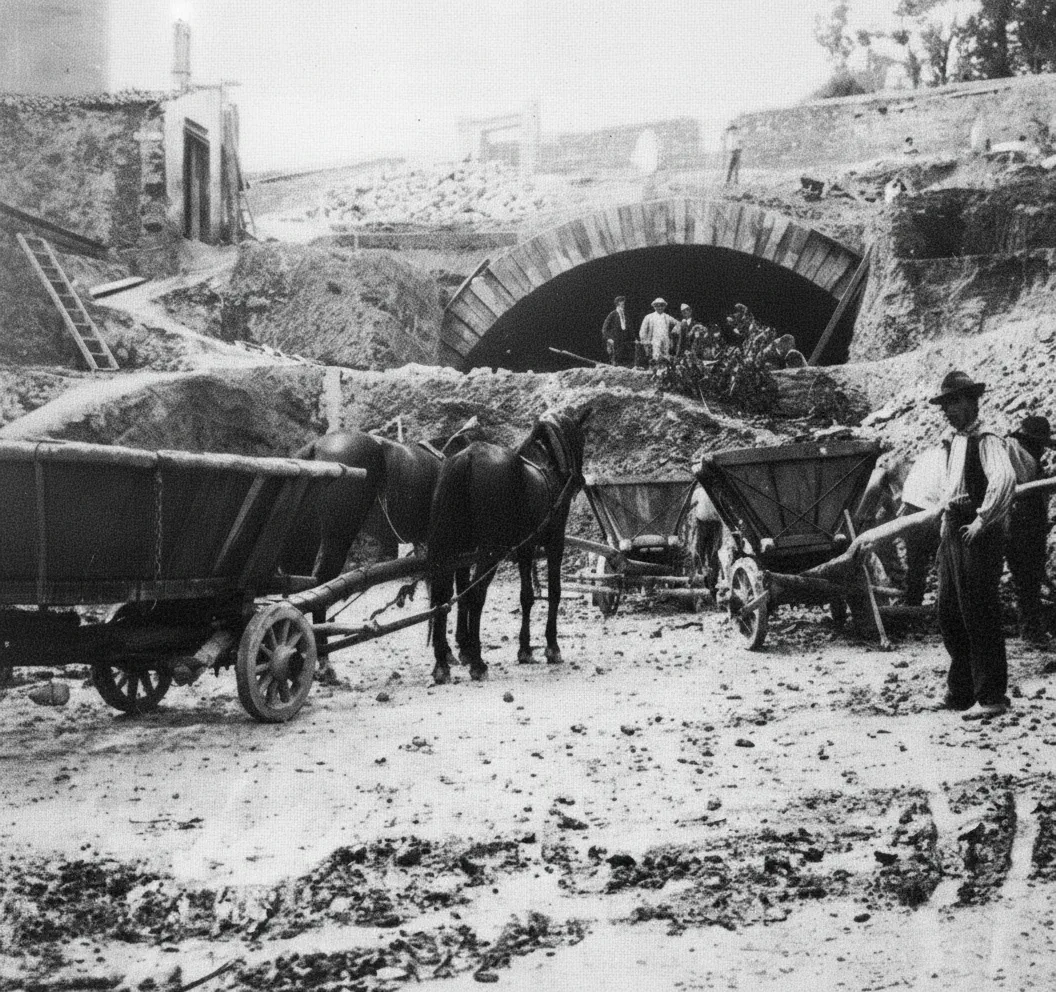 Scavi per la realizzazione della galleria Sandrinelli