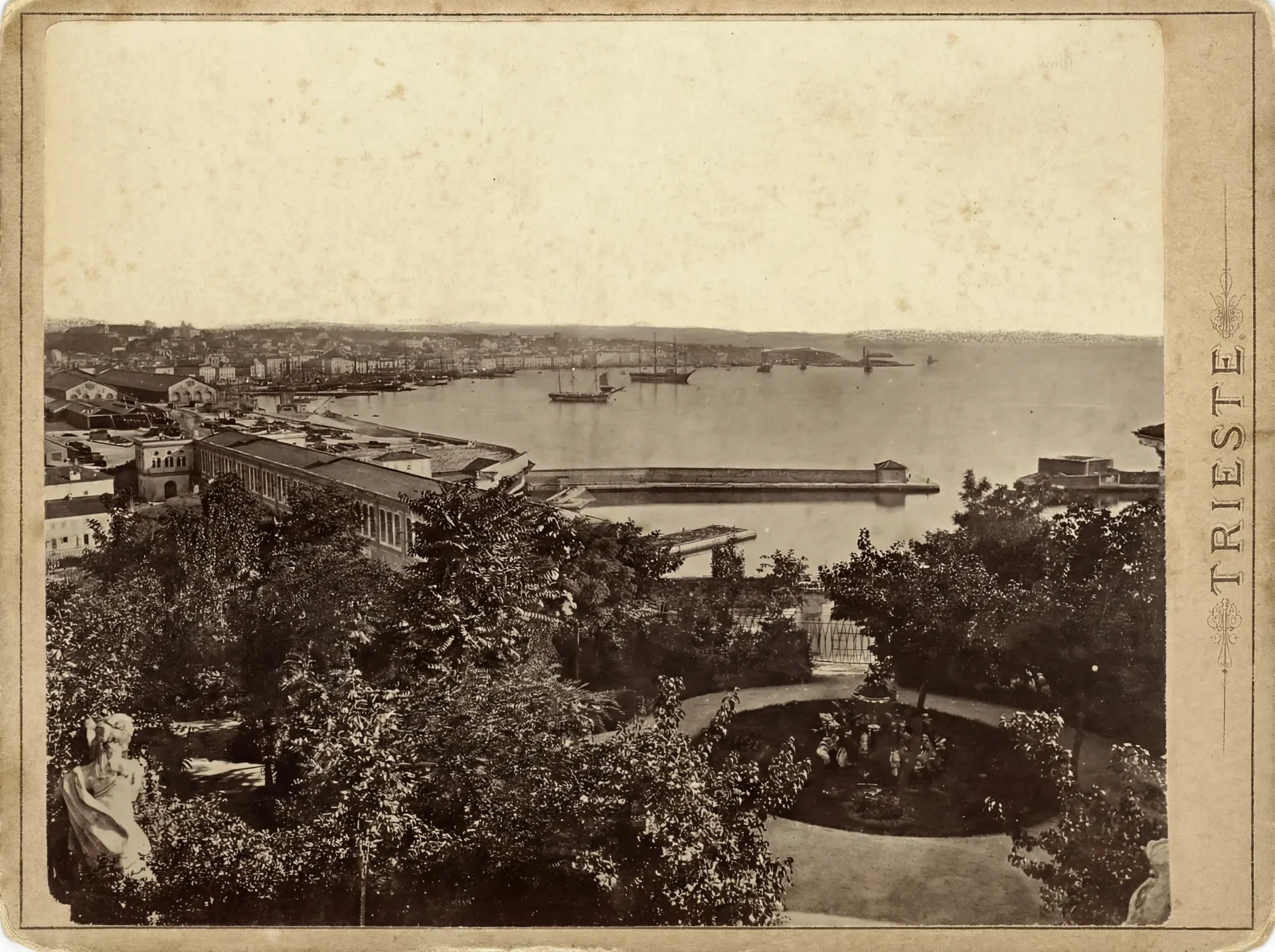 Panoramic View of Trieste Harbor from a Garden