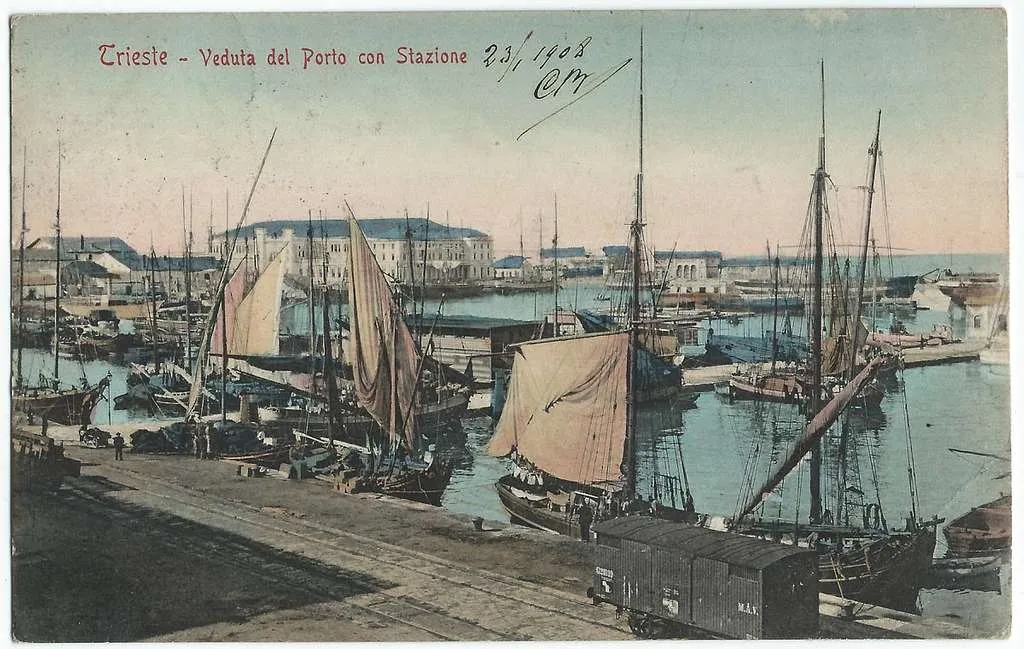 Trieste View of the Port with Trieste Station