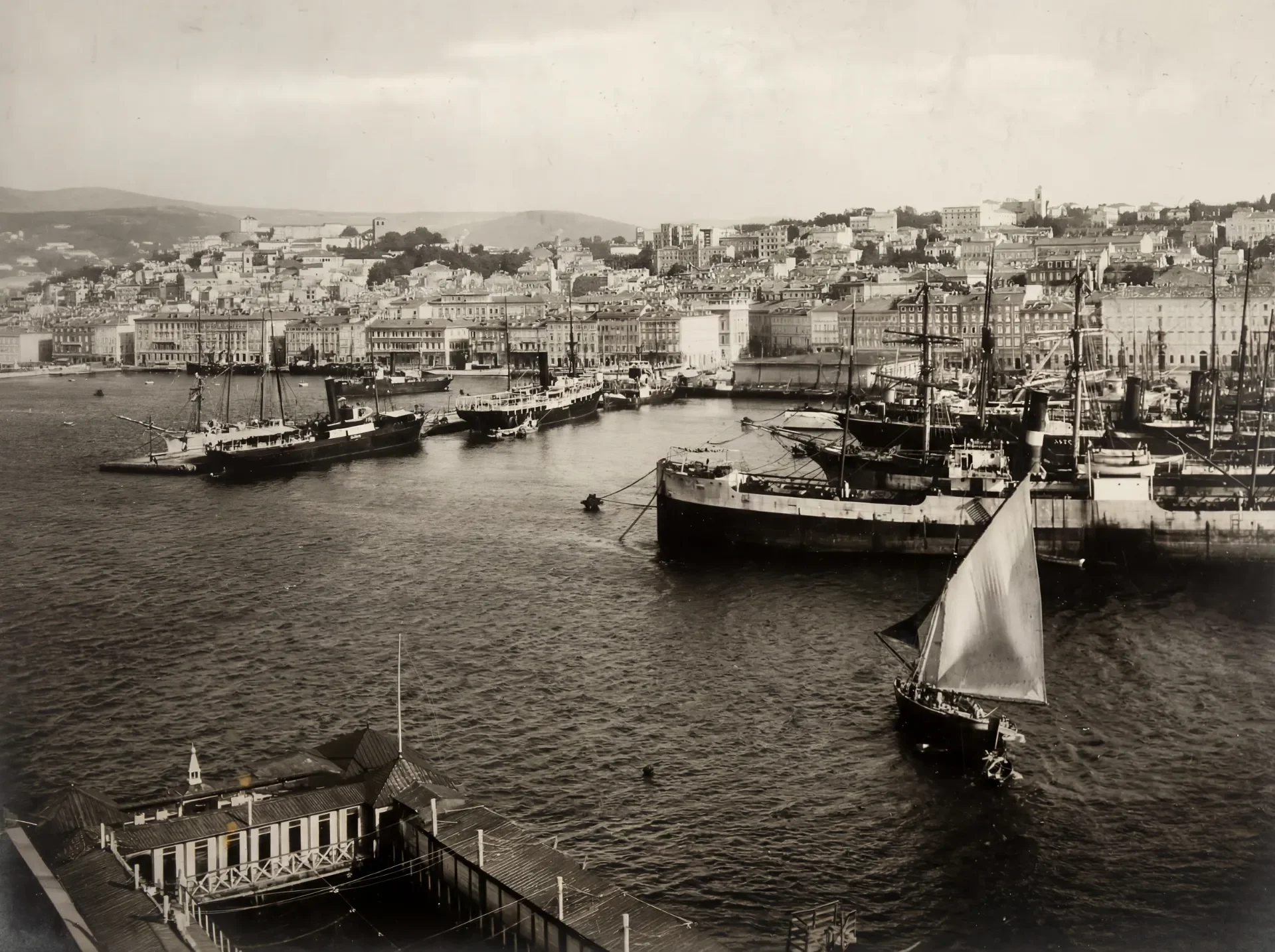 Panoramic view of the Port of Trieste and Rive with ships