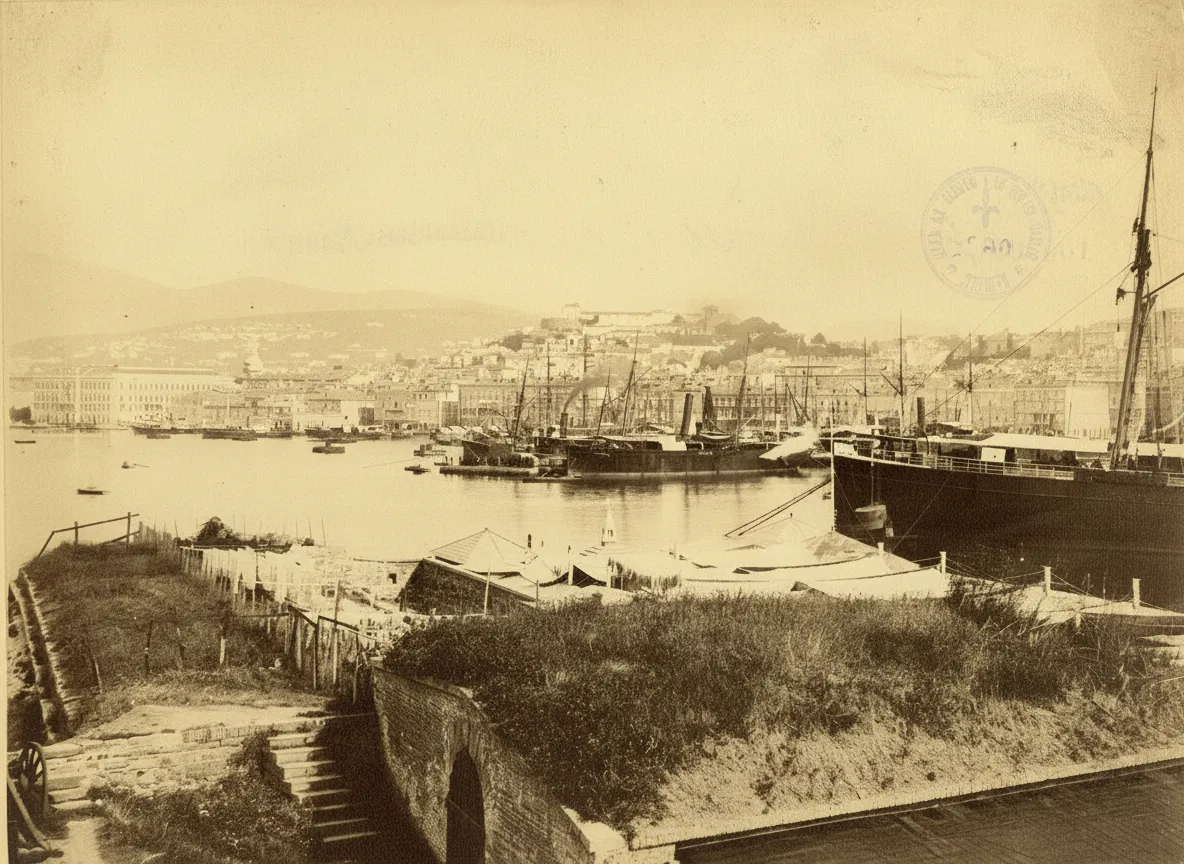 Trieste from the Lanterna: Port and San Giusto Castle